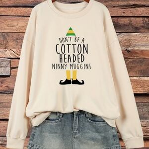 🎅 1X Cream Cotton Headed Ninny Muggins Will Ferrell ELF Sweatshirt Funny NWOT
